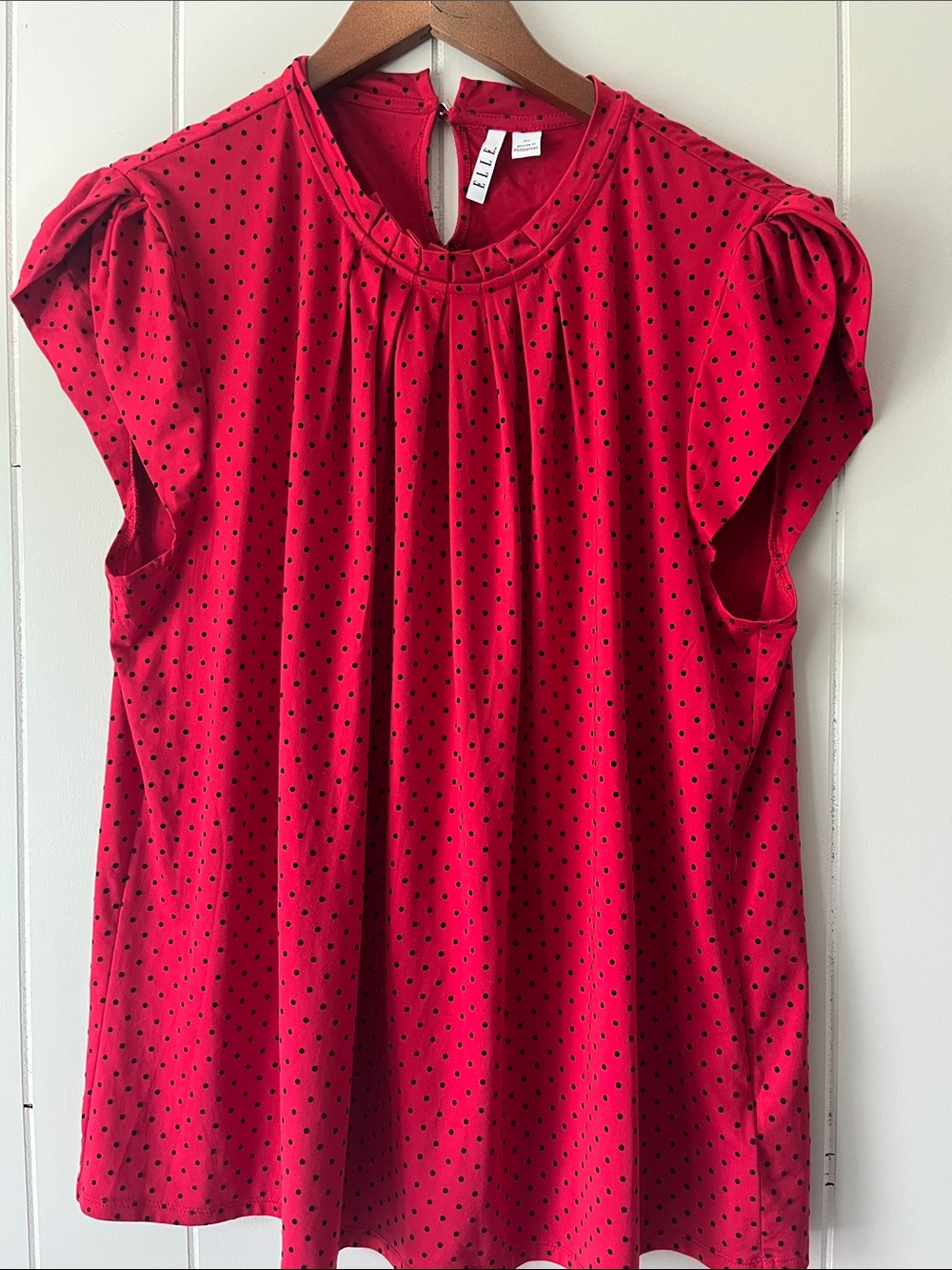 Elle Red Polka Dot Short Sleeve Pleated Blouse